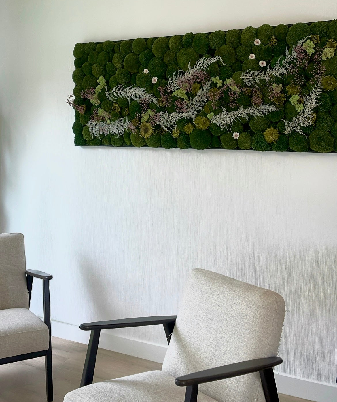 Tableau végétal sur mesure, accroché au mur, plantes stabilisés, Lichen&CO