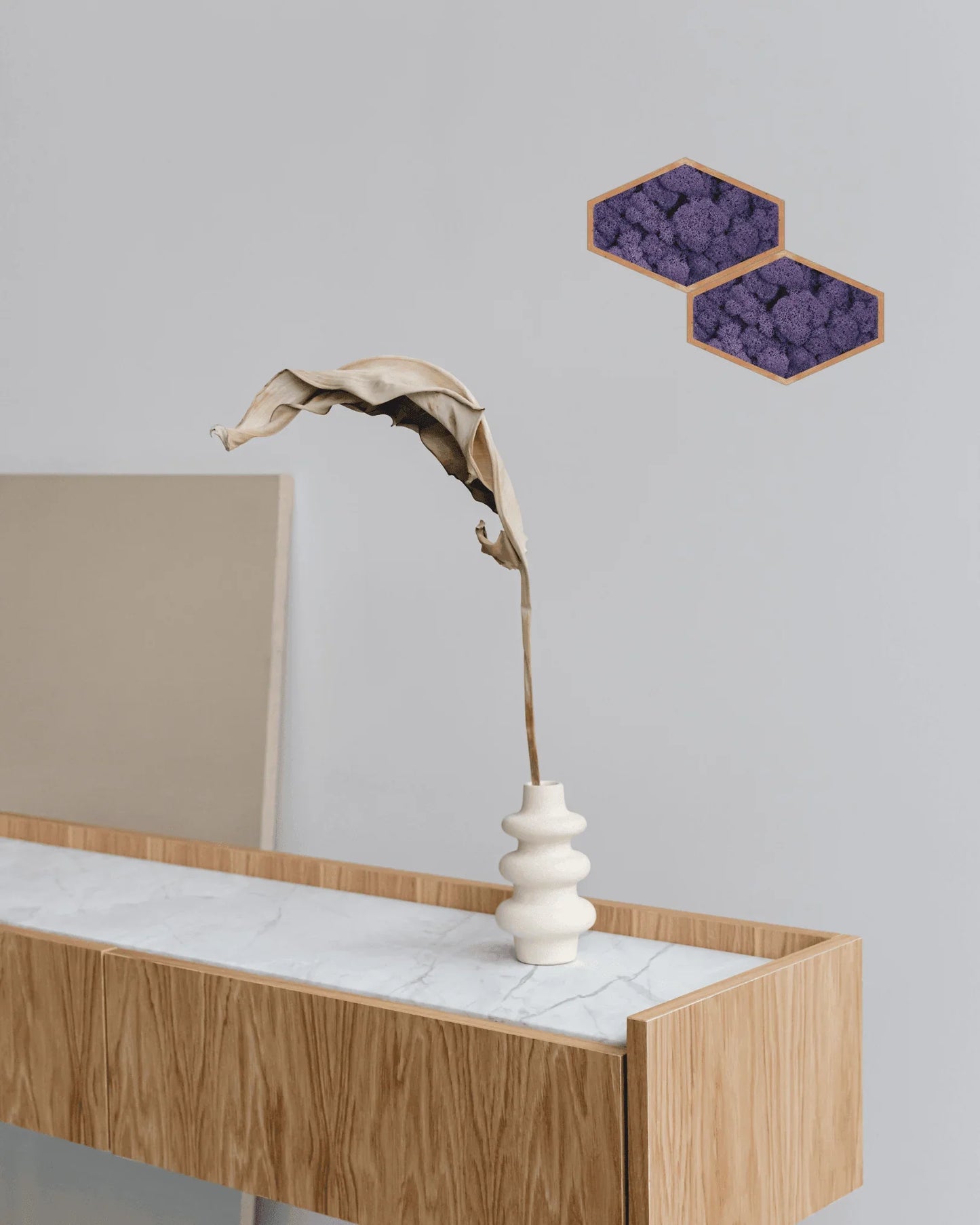 Tableau végétal stabilisé hexagonal 25x16 cm Violet Lichen & CO Tableau végétal