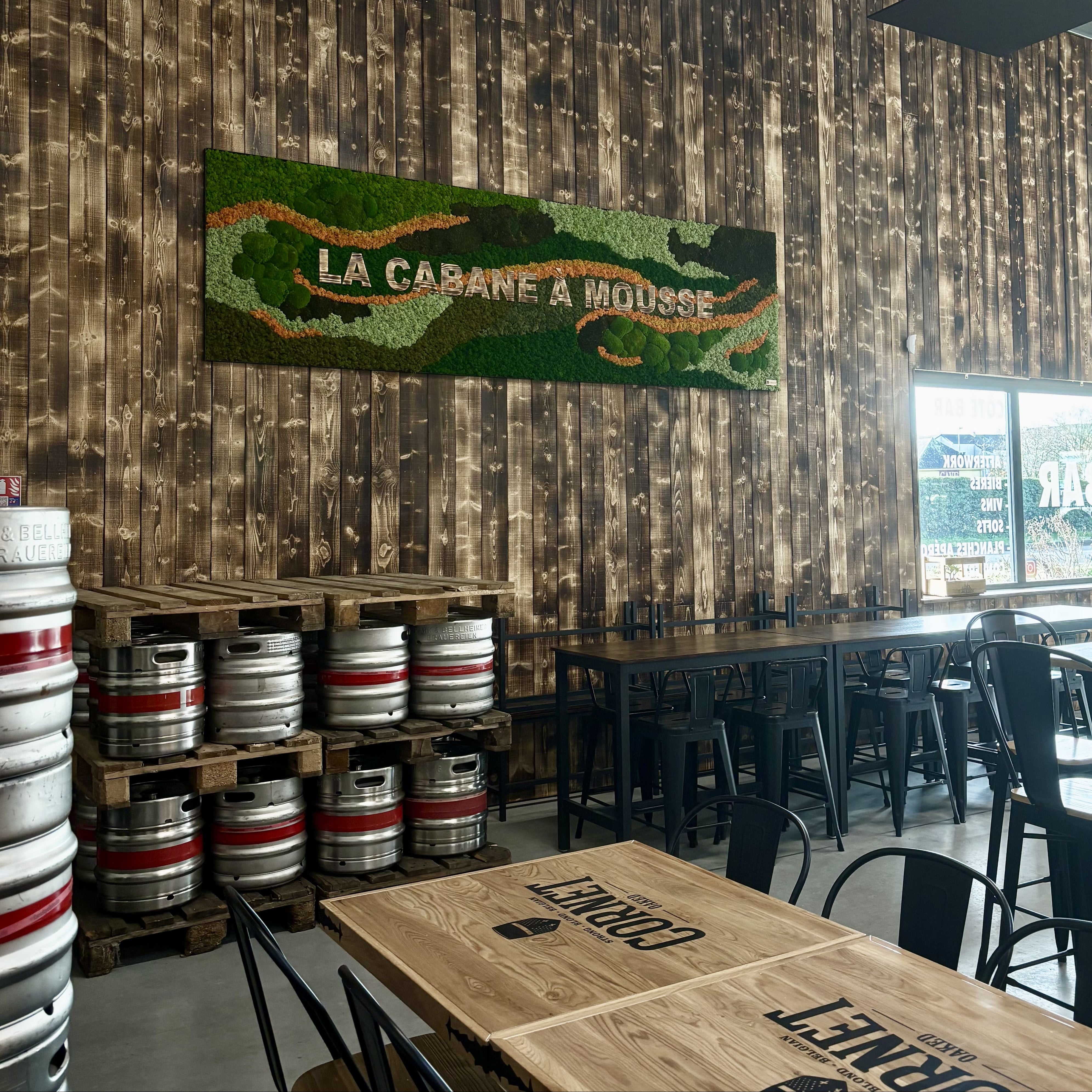 Tableau végétal bar La Cabane à Mousse Herbignac, création sur mesure